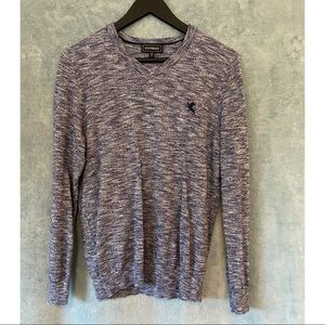 Express | Marled Blue Long Sleeve V-Neck Sweater | Size Small